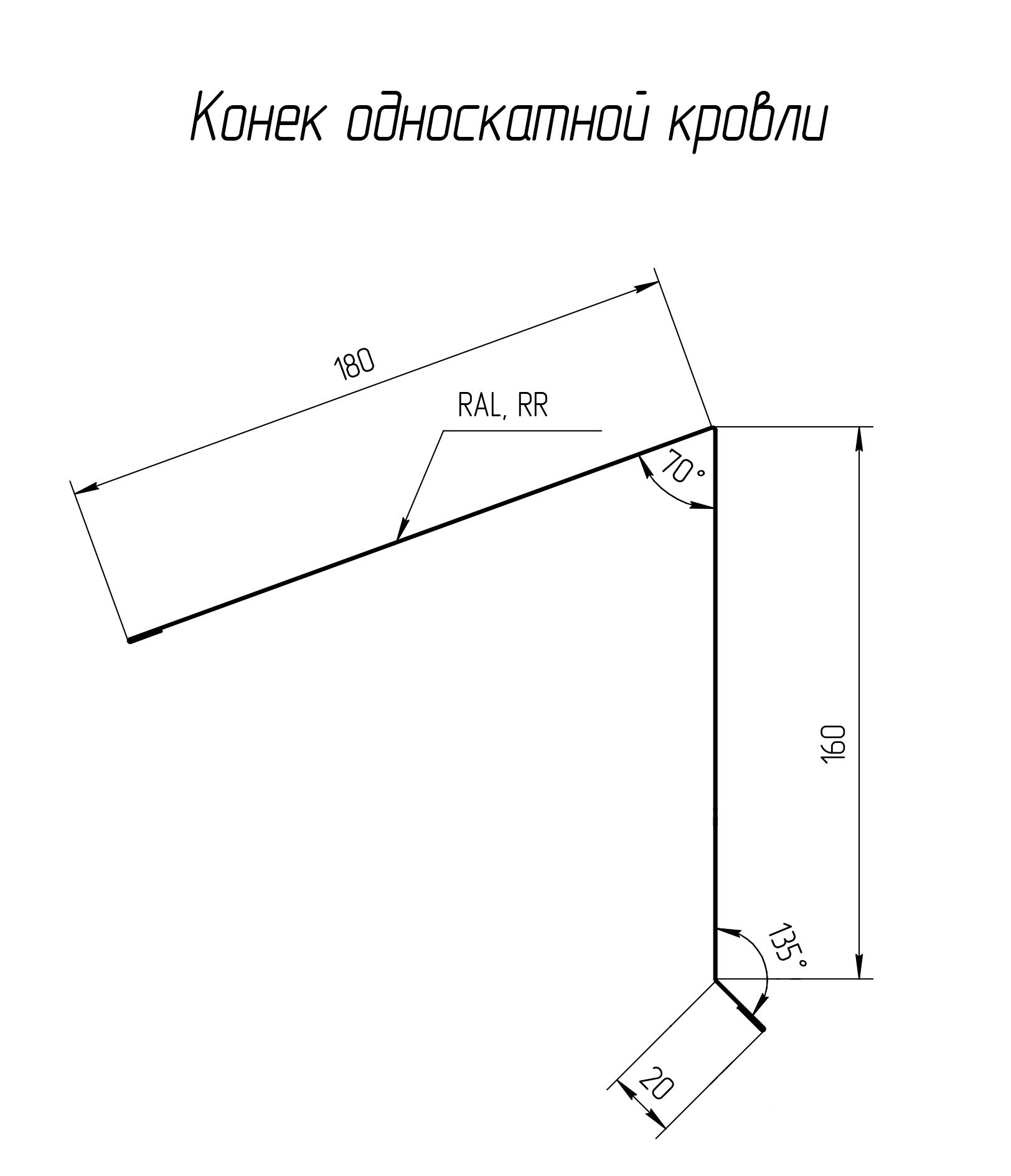 Планка конька односкатной кровли 180x160 0.5 Satin с пленкой RAL 6005  зеленый мох (2м) продаём по специальной цене 1 005 руб. | Купить в удобном  интернет-магазине с доставкой