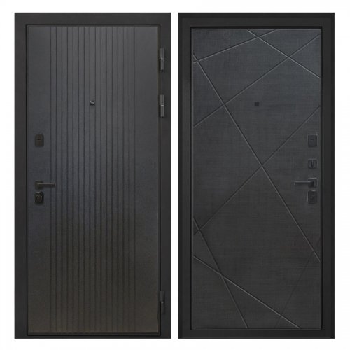 Входная дверь металлическая Интекрон Профит Black цвет Лофт черный / Лучи-М венге распил кофе