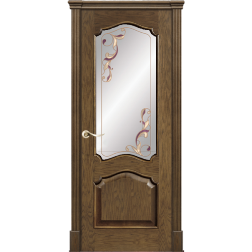 Межкомнатная дверь La Porte серия Classic модель 300.5 дуб миндаль с витражом Бордо