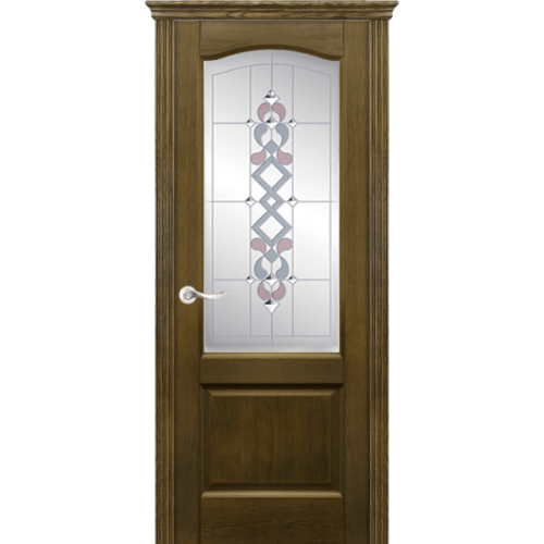 Межкомнатная дверь La Porte серия New Classic модель 200.4 дуб коньяк витраж с бевелсами Бриз